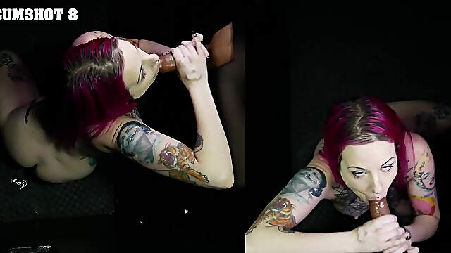 Lady Laz gets her mouth filled with cum through a gloryhole