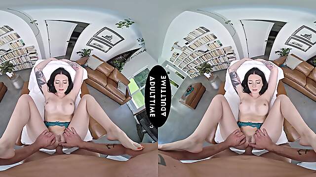 Virtual reality sex with hot babes Nathan Bronson and Charlotte Sins in steamy action