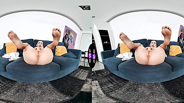 A hot brunette, Arina Shy, enjoys herself in a virtual reality show.