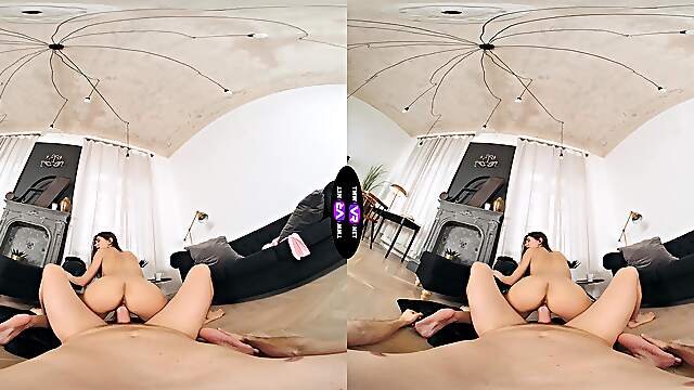 Shades of grey with a brunette teen in virtual reality experience