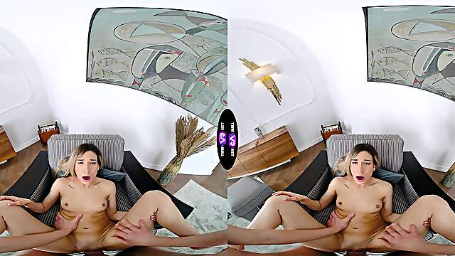 Blonde beauty rides a big cock in immersive vr experience