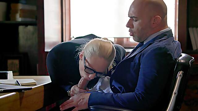 The hot secretary Aj Applegate gets fucked hard by her boss on the bed