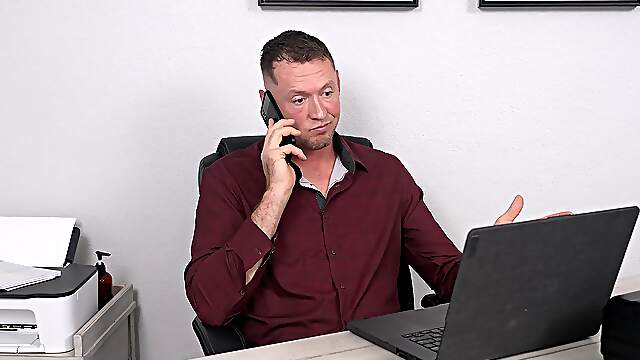 Donovan Cox and Pierce Paris getting fucked on the bed by the boss