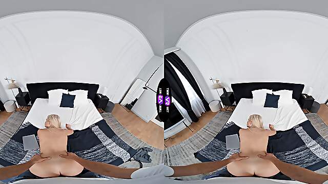 Young blonde Jessie Ames rides a big cock in vr