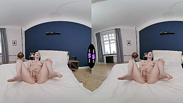 Pale brunette Dakota Doll spreads legs for virtual reality peaches