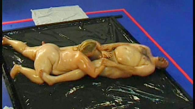 Fat couple oil wrestling and kinky play