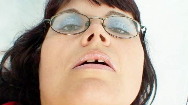 Fat nurse in glasses masturbates