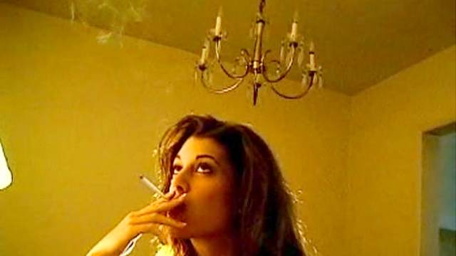 Nice tits on sexy girl smoking solo