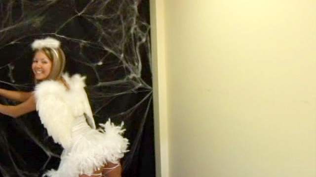 Angel costume on masturbating Aaliyah Love