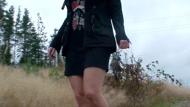 Pussy goes piss on a walking path