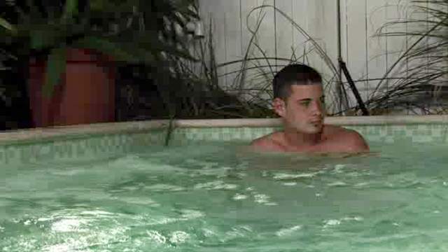 Gay solo masturbation in the pool