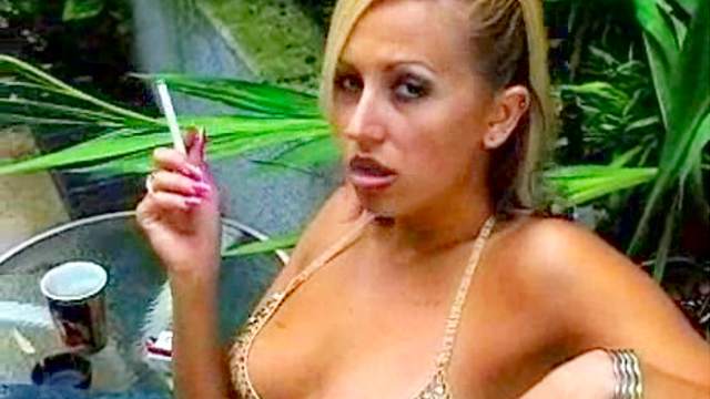 She makes smoking look so sexy outdoors