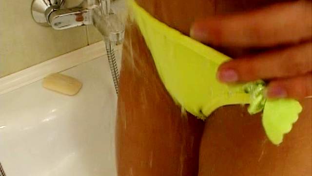 Bathing suit bottom on showering teen