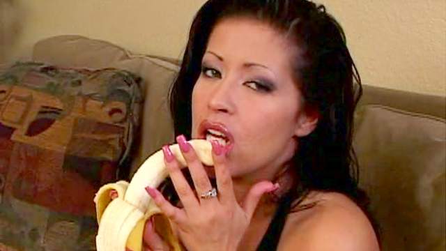 Banana play and a yummy milf blowjob