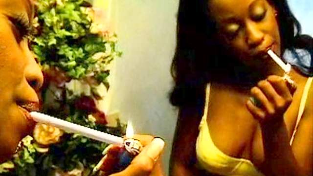 Smoking black girl with small natural tits