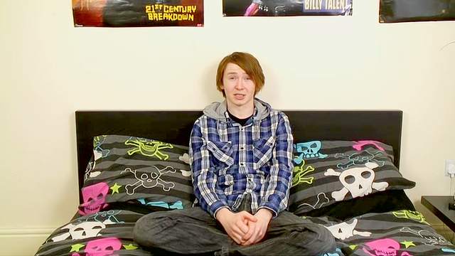 Adorable twink redhead beats off his dick