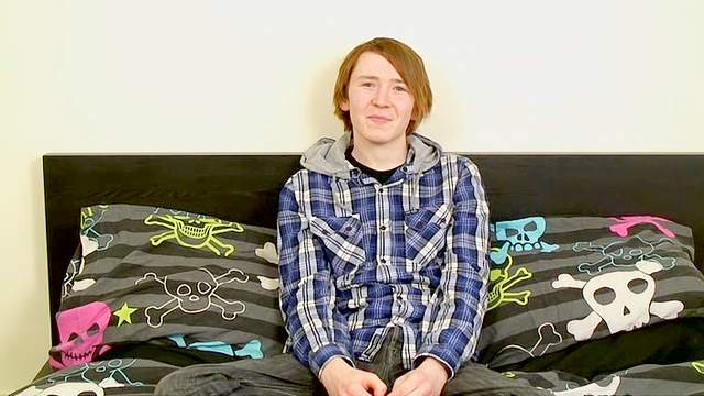 Adorable twink redhead beats off his dick