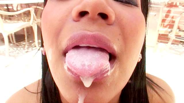 Tanned Asian beauty Emy Reyes gets cum in her lips