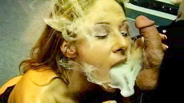 Sexy blonde is making blowjob while smoking a cigarette