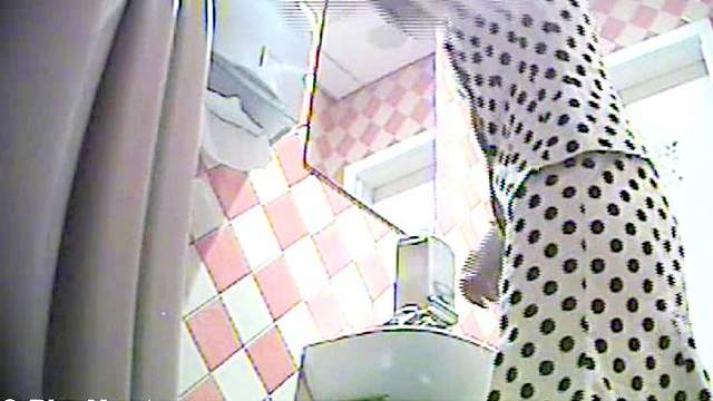 Hardcore babe in sexy dress in the public toilet