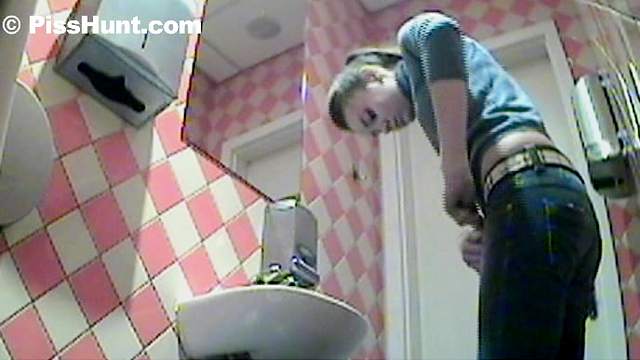 Slender amateur teen in the public toilet