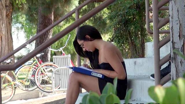 Slender babe Kim Kennedy is getting cum on the street