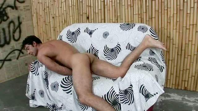 Hardcore gay is masturbating his long dick