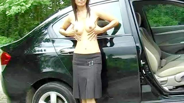 Perverted brunette is fucking her shaved pussy with pleasure