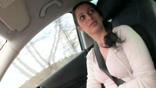 Cute brunette Lucia sucks and fucks in the car