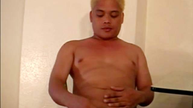 Blond gay cums in his wide pants and licking cum