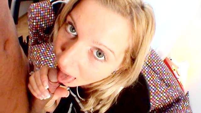 Blonde Britney sucks dick that is loaded with sperm