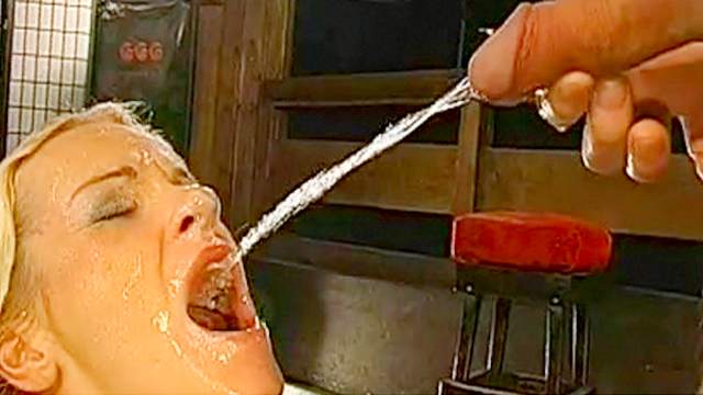 Slender blonde swallows urine and cum with fun