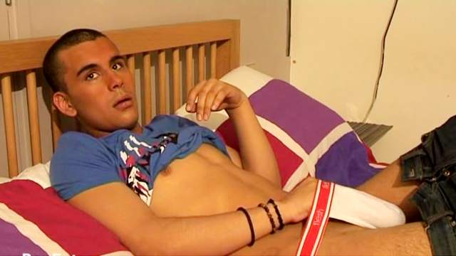 Perverted dude with cute face is wanking his dick