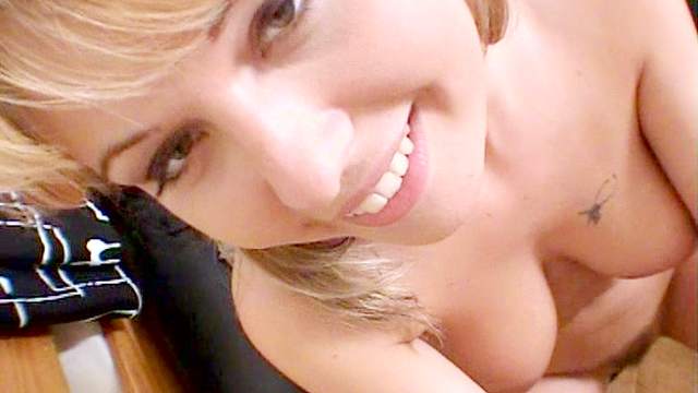 Smiling blonde Anastasia Christ sucks a dick