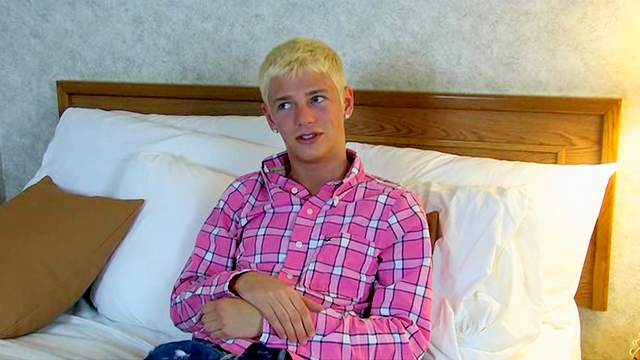 Blonde gay is masturbating his dick in HD scene